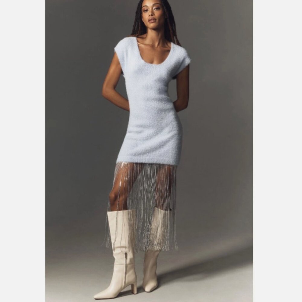 Brand New by Anthropologie Fringe-Trim Sweater Dress